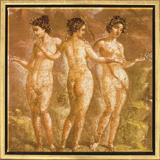 Wandmalerei aus Pompeji: Bild "Die drei Grazien", gerahmt
