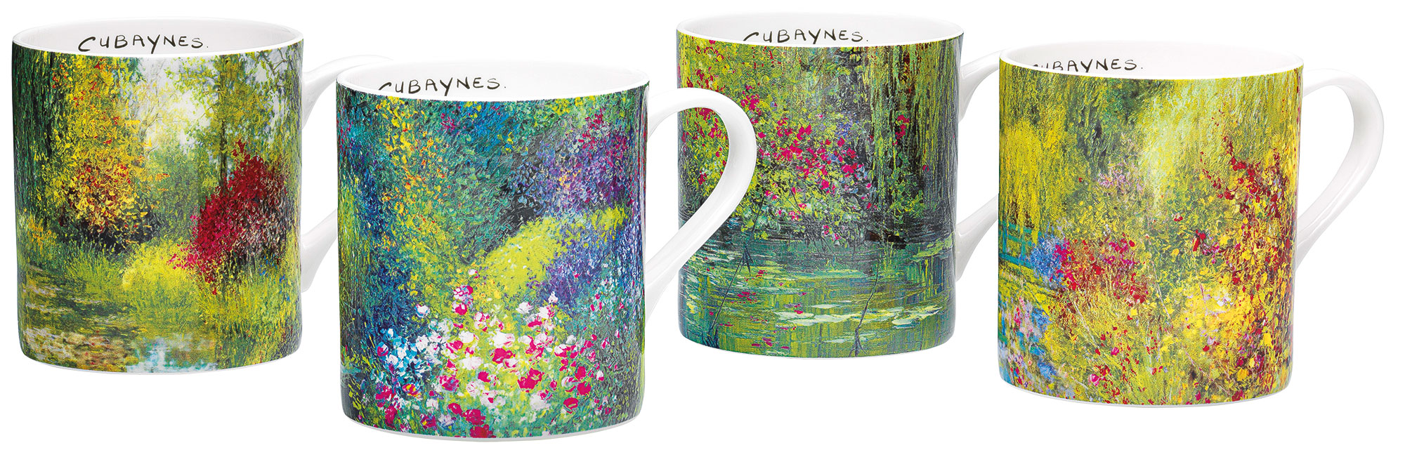 Set of 4 mugs "Giverny", porcelain by Jean-Claude Cubaynes