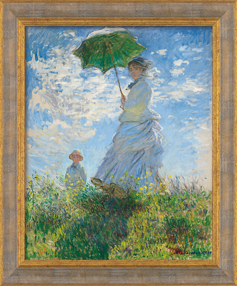 Bild "Frau mit Sonnenschirm (Madame Monet und ihr Sohn)" (1875), gerahmt von Claude Monet