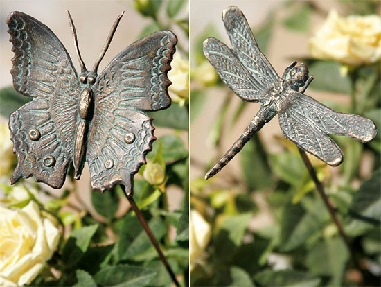 Garden stakes set "Butterfly and Dragonfly on Bronze Rod"