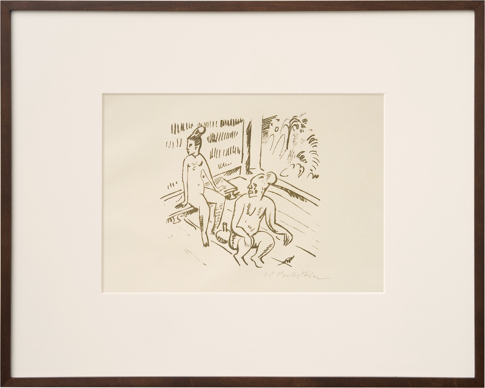 Max Pechstein: Bild ‚Südsee – Im Haus (aus der Mappe ‚Reisebilder Italien – Südsee‘)‘ (1919)