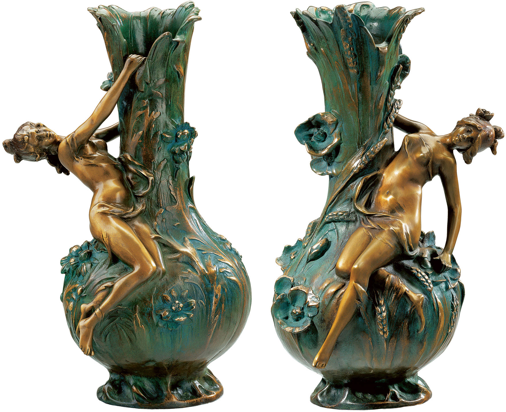 Set of vases "Maguerites" and "Coquelicot", bonded bronze version by Louis Auguste Moreau
