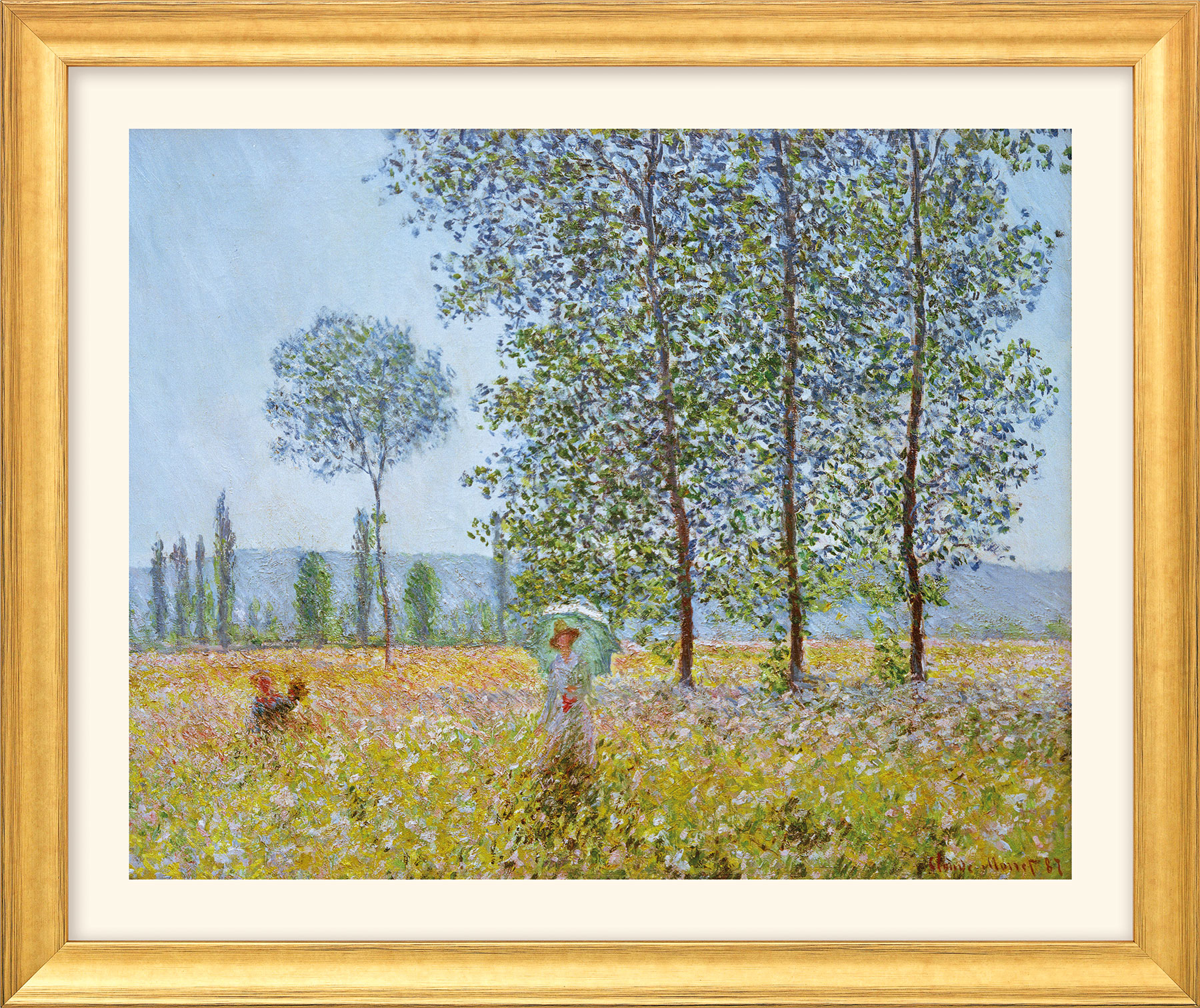 Bild "Felder im Frühling" (1887), Version goldfarben gerahmt von Claude Monet