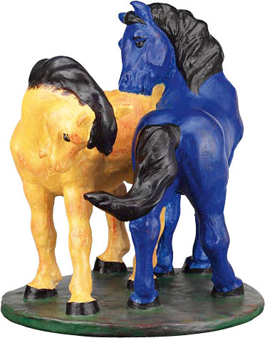 Skulptur "Zwei Pferde" (1908/1909), Version in Kunstguss handbemalt von Franz Marc