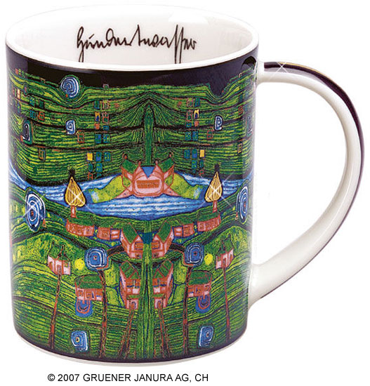 Magic mug "Grass for those who cry", porcelain by Friedensreich Hundertwasser
