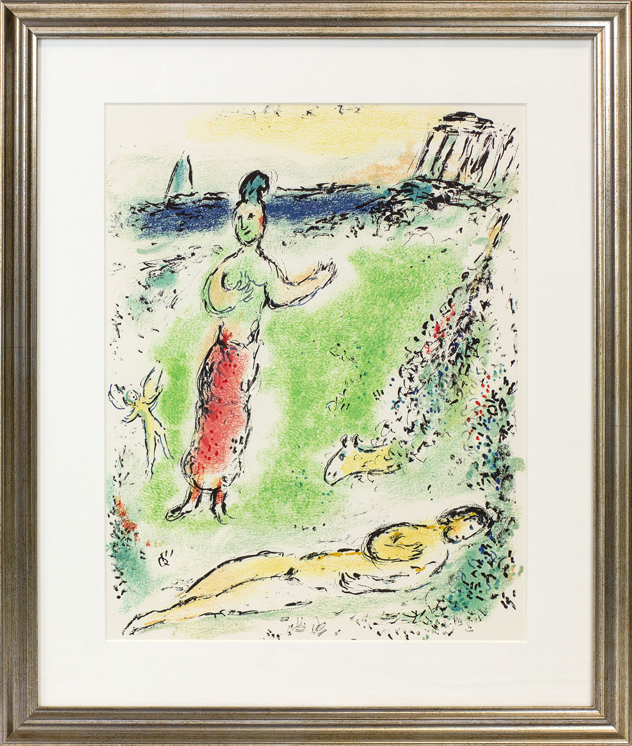 Bild "Die Odyssee - Athene senkt Odysseus in den Schlaf" (1989), gerahmt von Marc Chagall