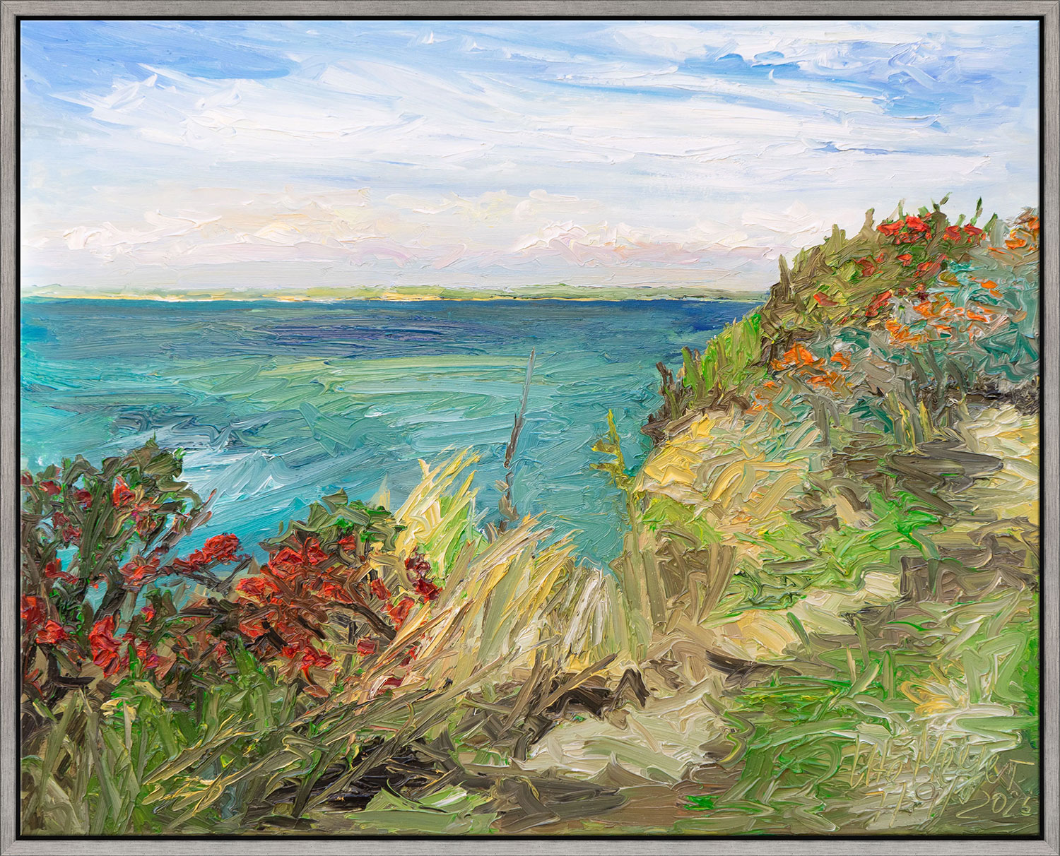 Ute Meyer: Bild ‚Reife Beeren am Meer / Vitsø / Ærø‘ (2025) (Original / Unikat), gerahmt