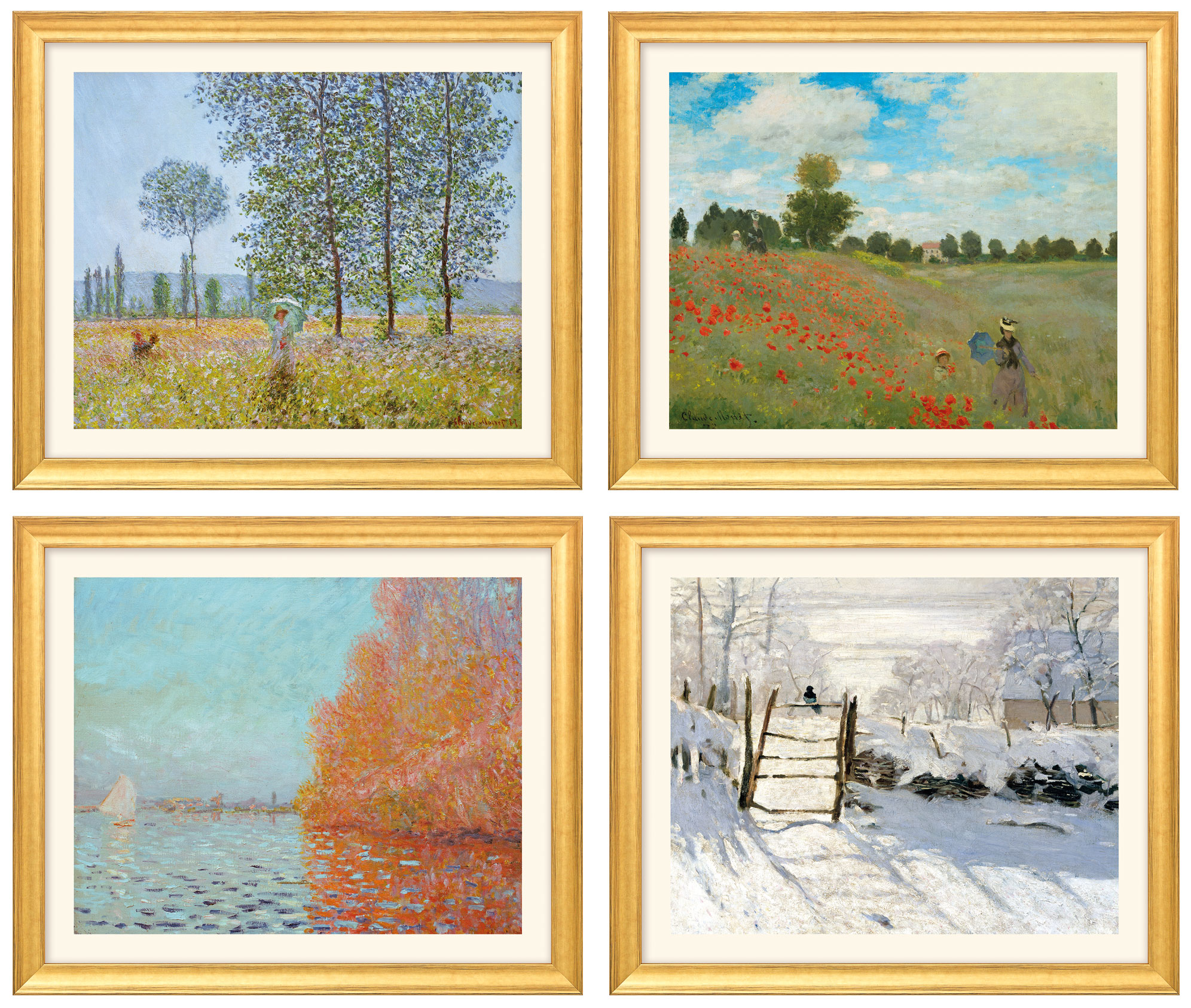 4 Landschaftsbilder im Set, Version goldfarben gerahmt von Claude Monet