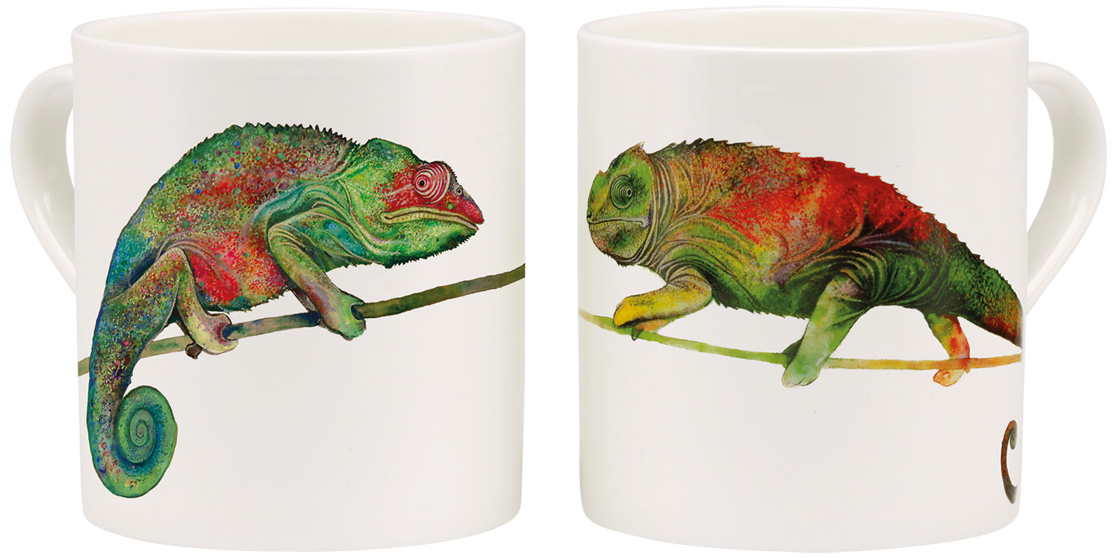 Set of 2 mugs "Chameleons", porcelain by Bruno Bruni