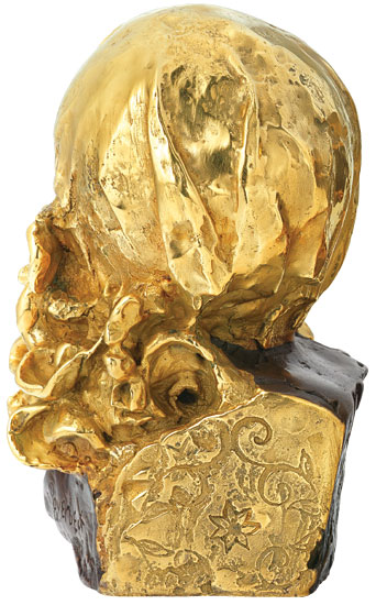 Skulptur "Mädchen mit goldenem Kopftuch", Bronze teilvergoldet von Cyrus Overbeck