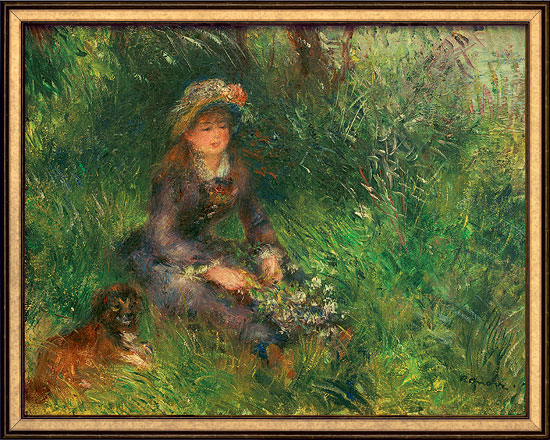 Bild "Aline Charigot mit Hund" (1880), gerahmt
