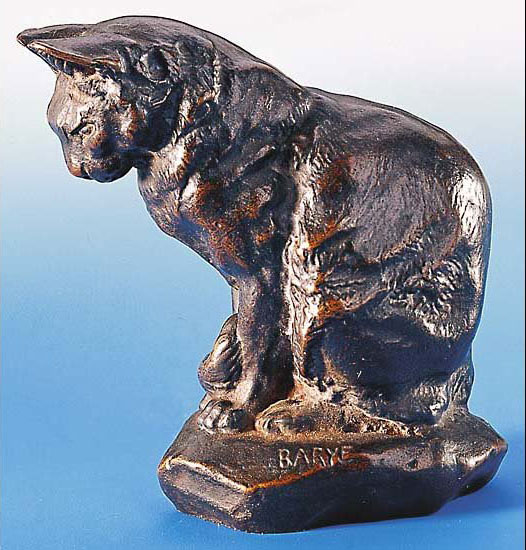Skulptur "Katze", Version in Metallguss von Antoine-Louis Barye