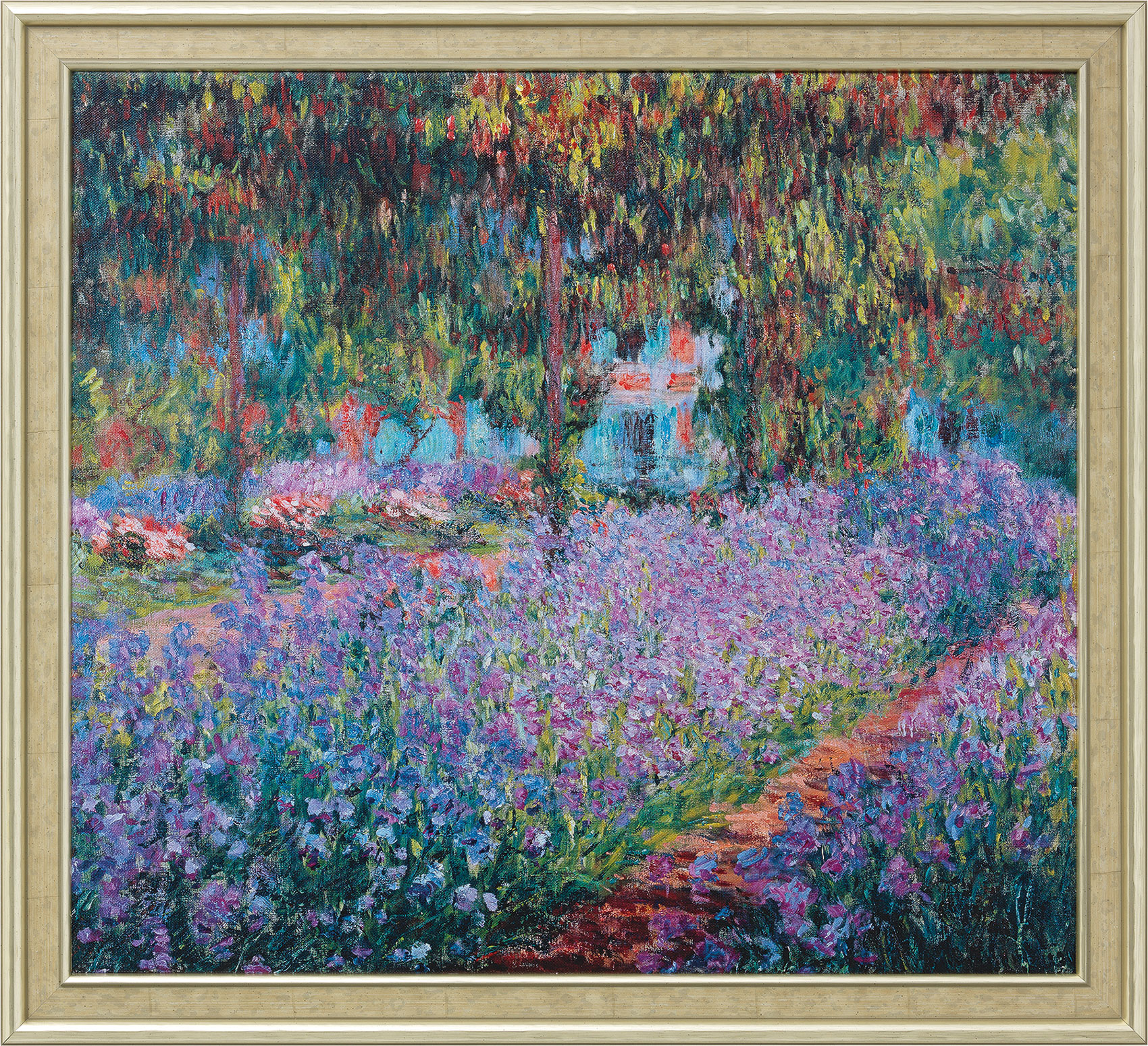 Bild "Irisbeet in Monets Garten" (1900), gerahmt von Claude Monet