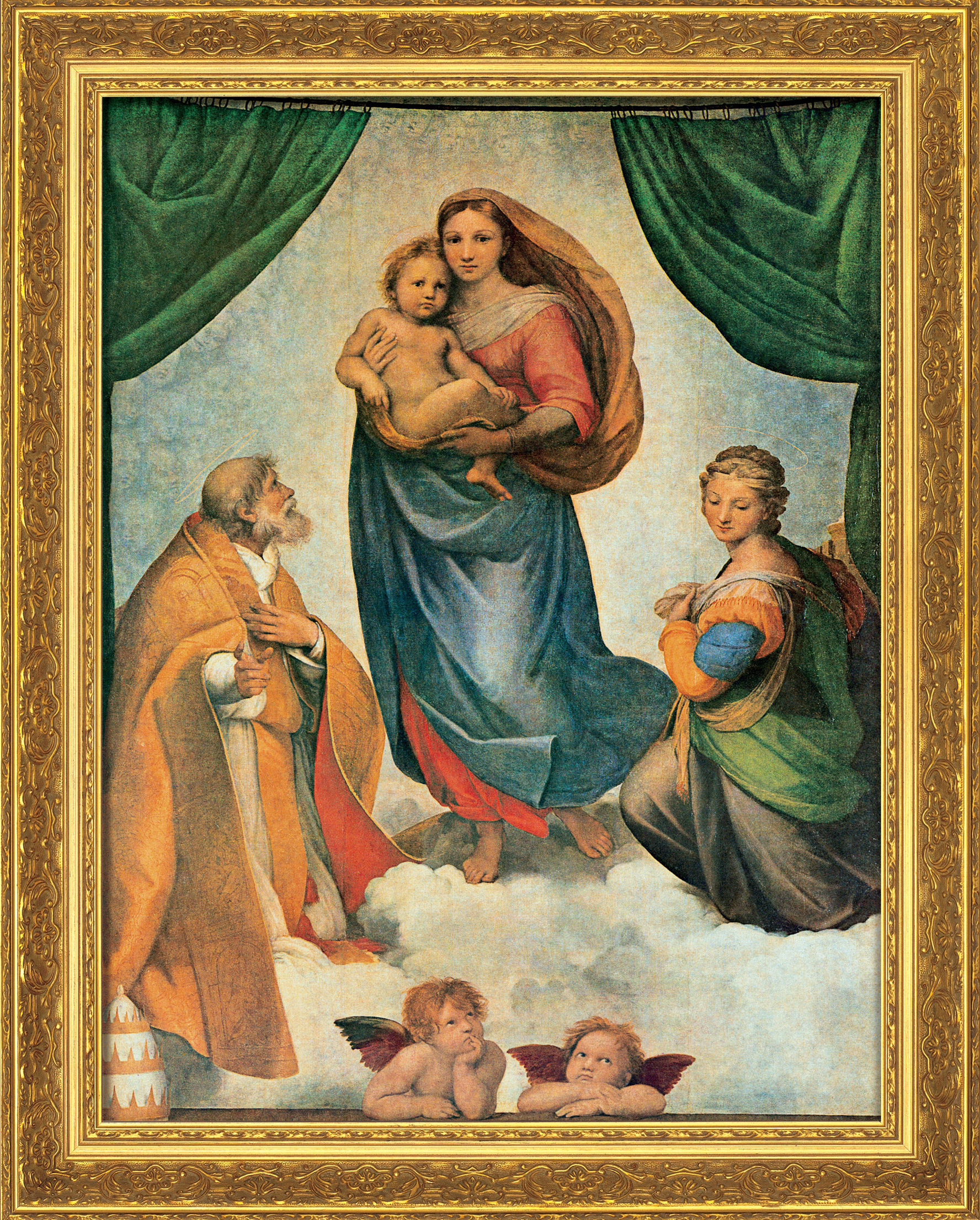 Bild "Sixtinische Madonna" (um 1513), gerahmt von Raffaelo Santi