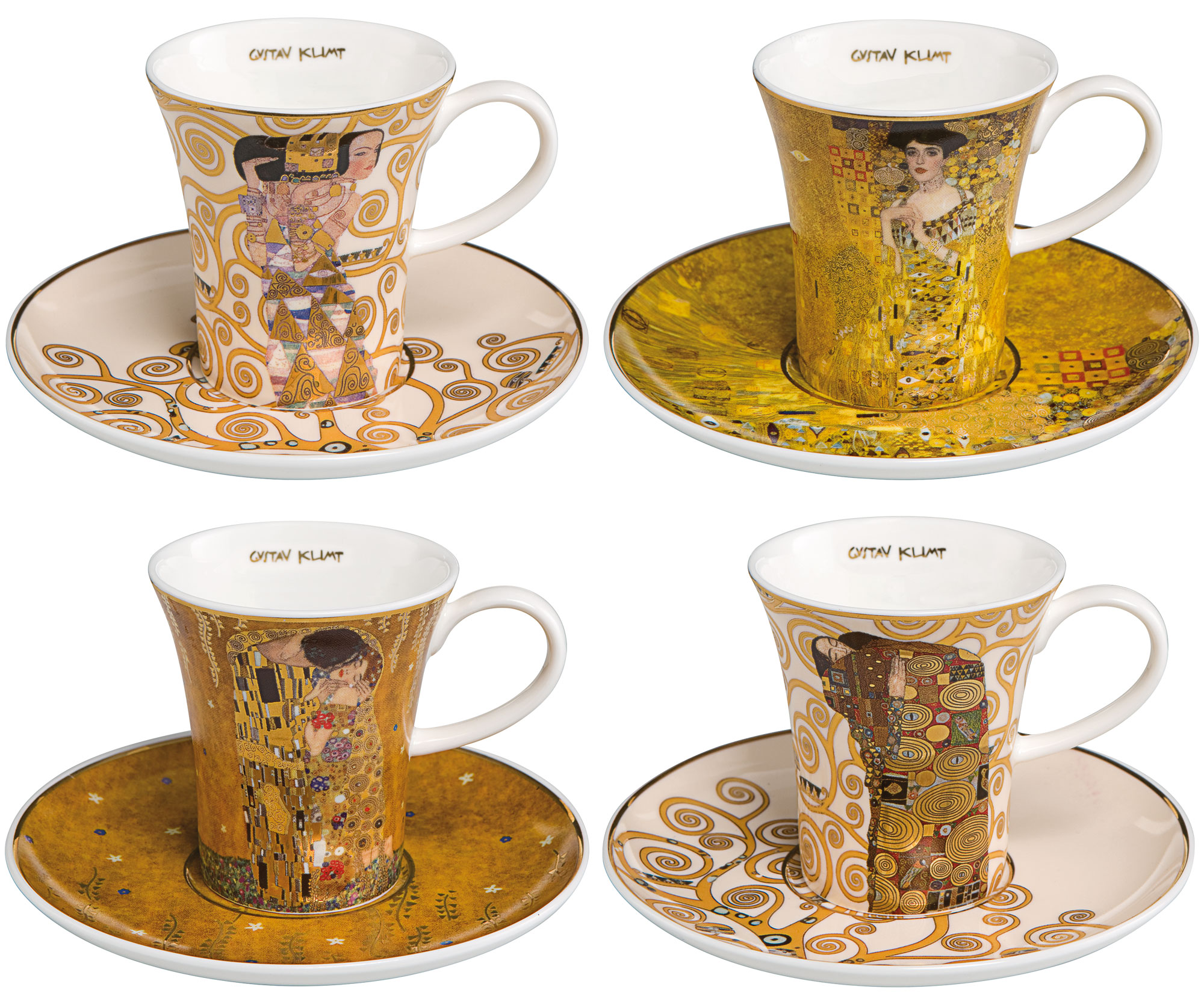 4 Espressotassen mit Künstlermotiven im Set, Porzellan