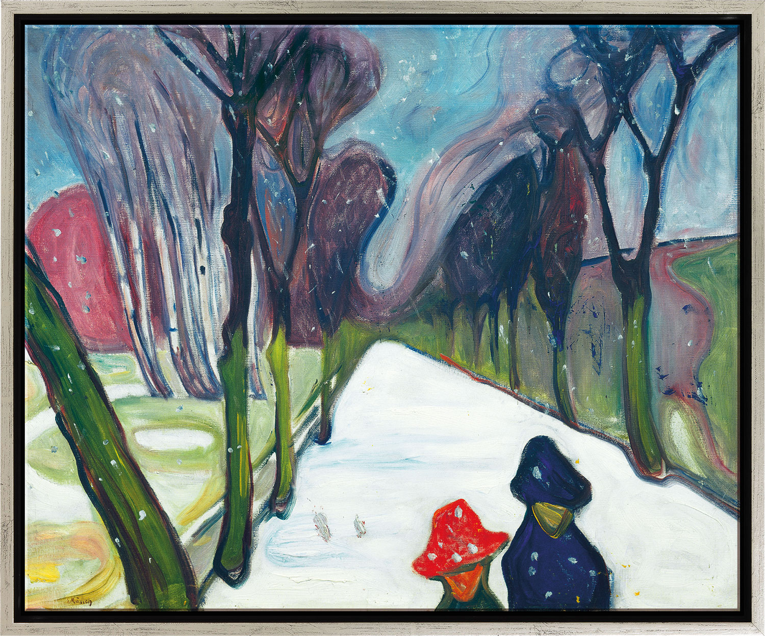 Bild "Allee im Schneegestöber" (1906), Version silberfarben gerahmt von Edvard Munch