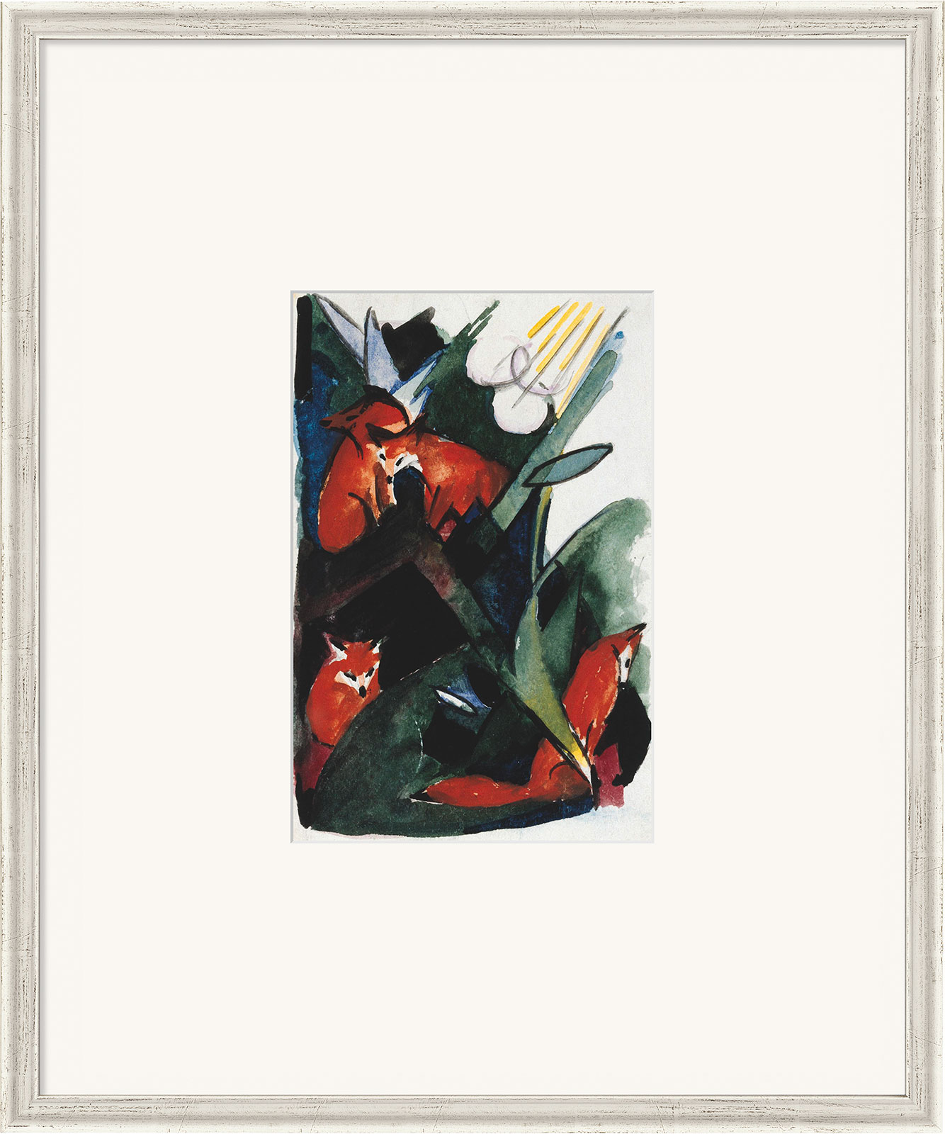 Bild "Vier Füchse, Postkarte an Wassily Kandinsky" (1913), gerahmt von Franz Marc