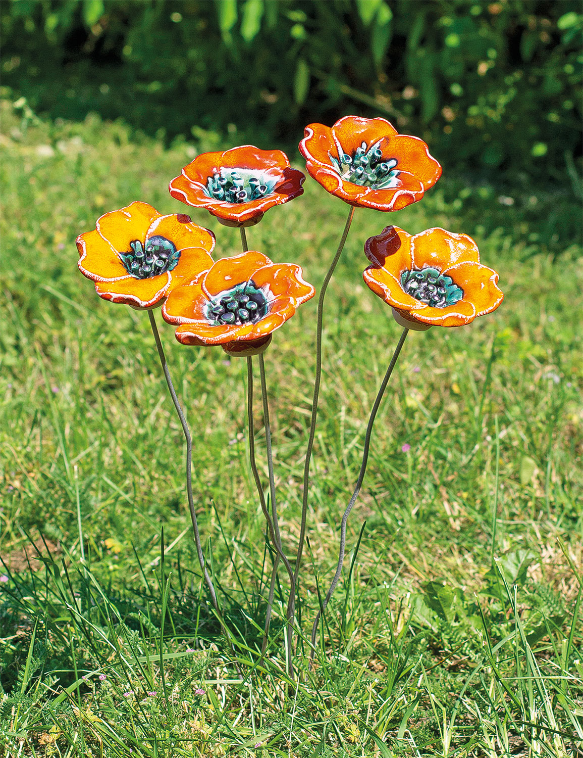 Gartenstecker-Blumenset "Orange Blüten", 5-teilige Keramik