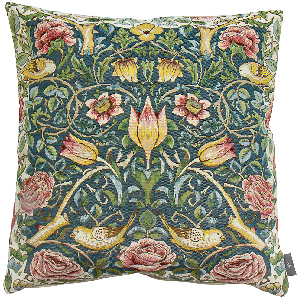 Cushion cover "Roses and Birds Blue" - after William Morris