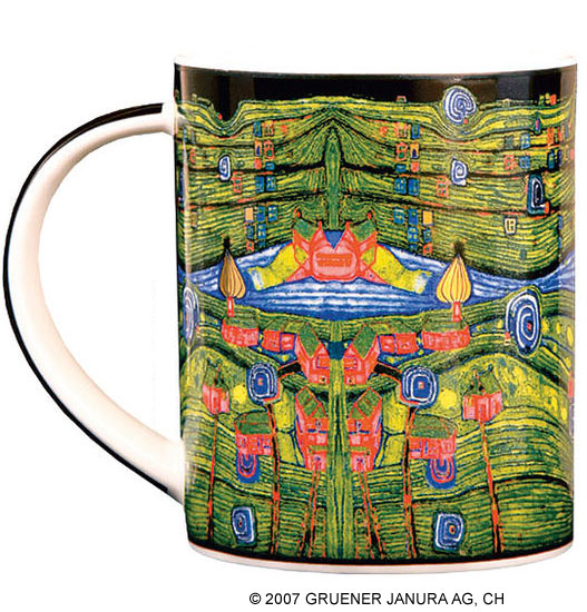 Magic mug "Grass for those who cry", porcelain by Friedensreich Hundertwasser