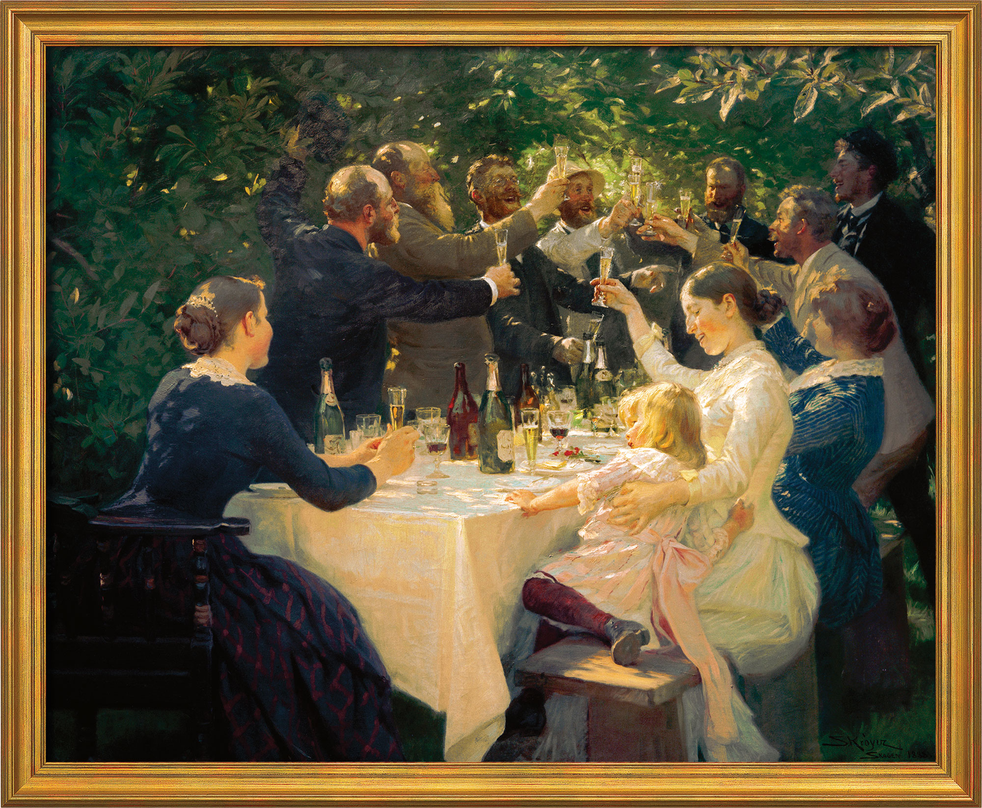 Picture "Artist's Feast at M. and A. Ancher's" (1888), framed by Peder Severin Kroyer