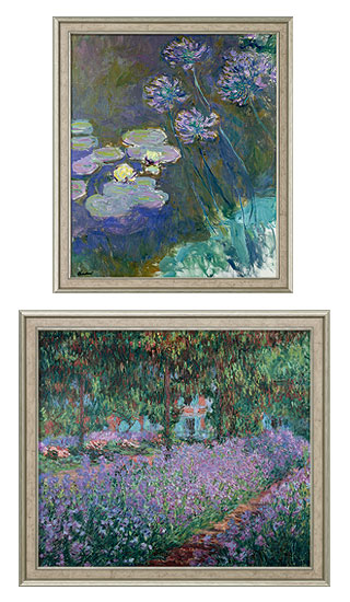 2 Bilder "Gelbe Seerosen und Agapanthus" + "Irisbeet in Monets Garten" im Set von Claude Monet