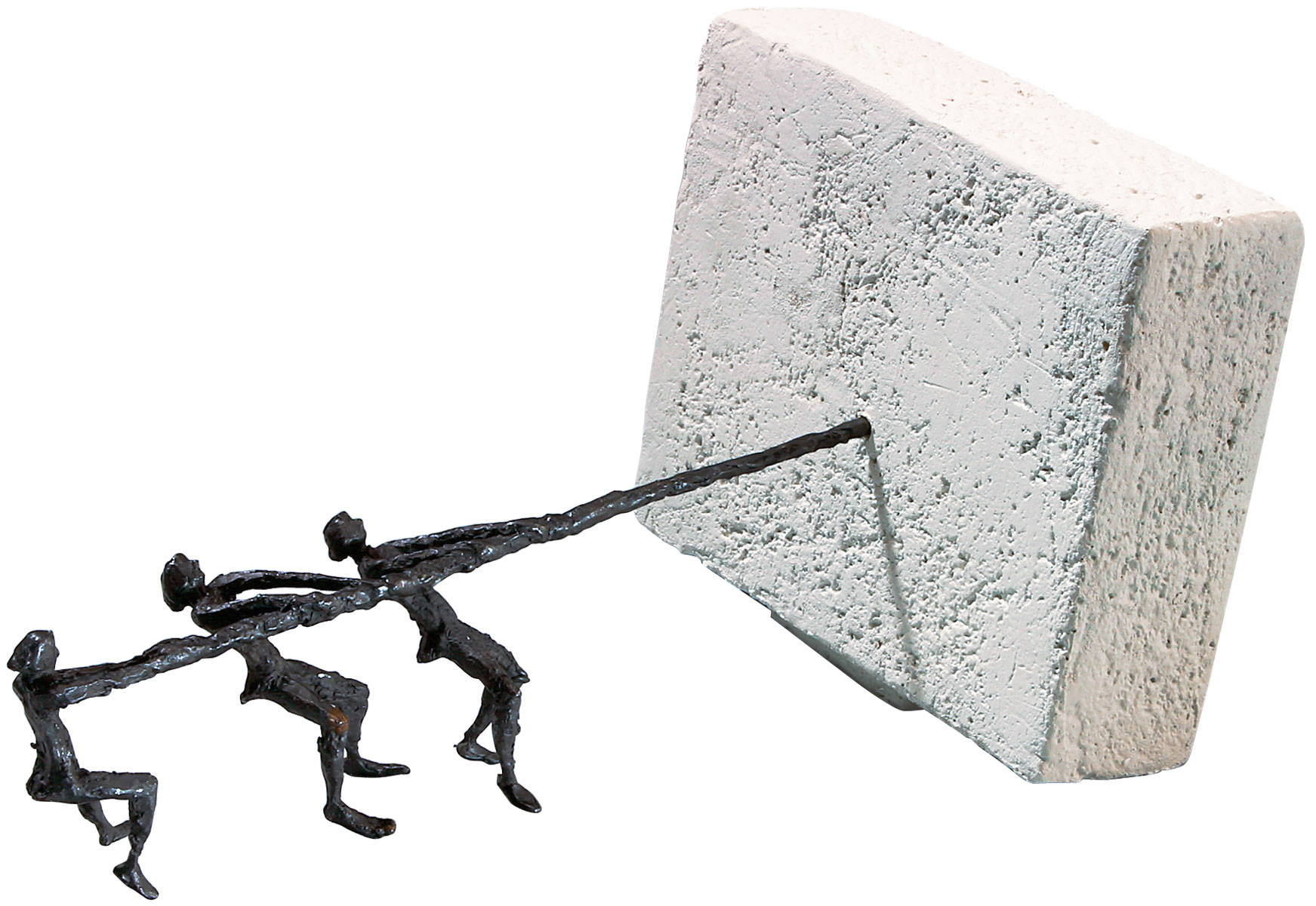 Skulptur "An einem Strang ziehen", Bronze und Steinguss von Luise Kött