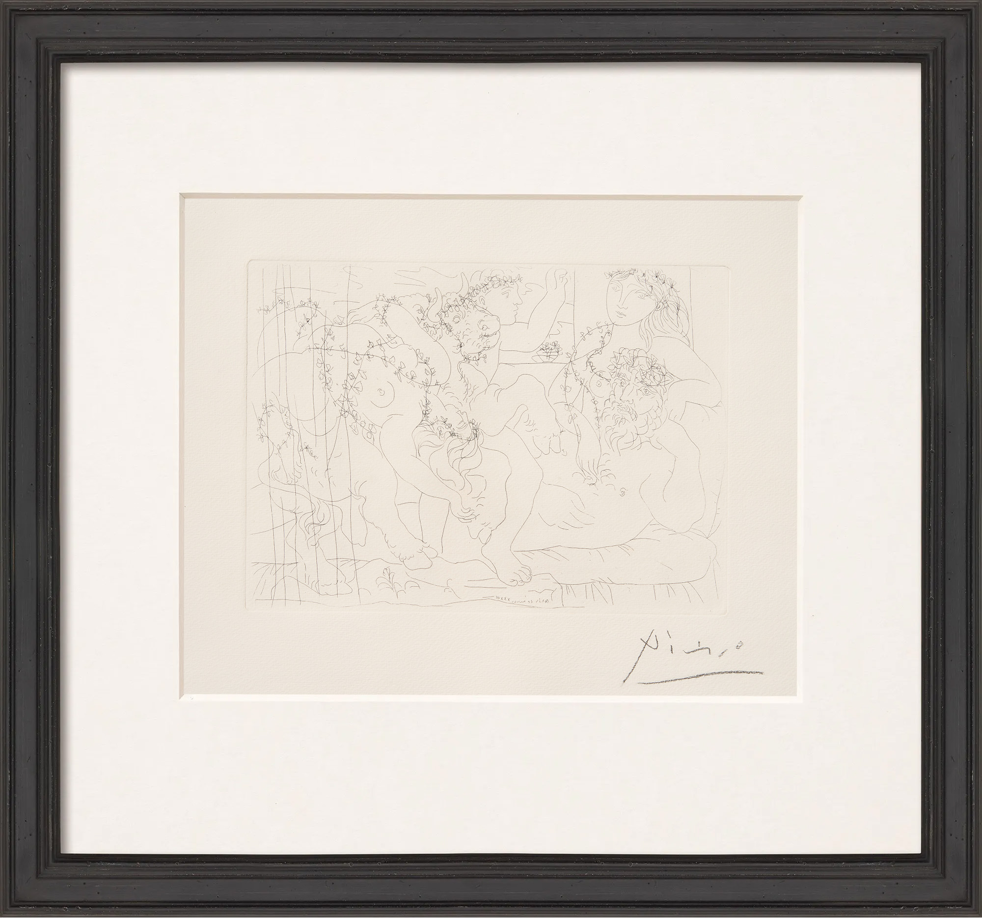 Pablo Picasso: Bild ‚Le Respos du Sculpteur devant une Bacchanale au Taureau‘ (1933)