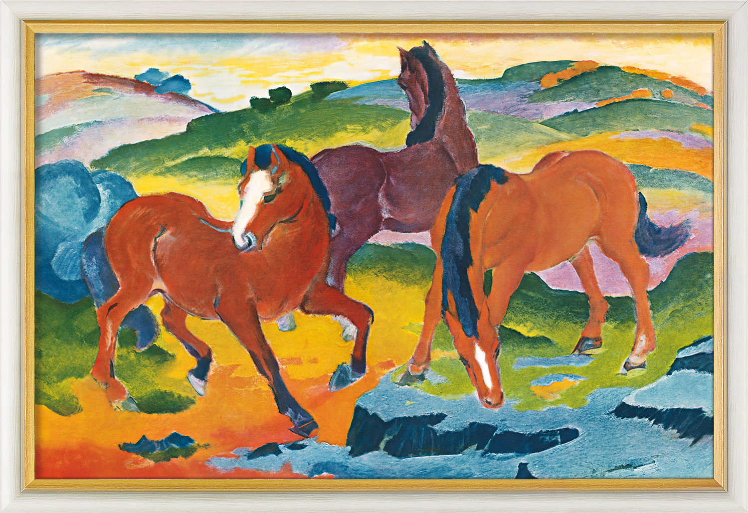 Bild "Die roten Pferde" (1911), gerahmt von Franz Marc