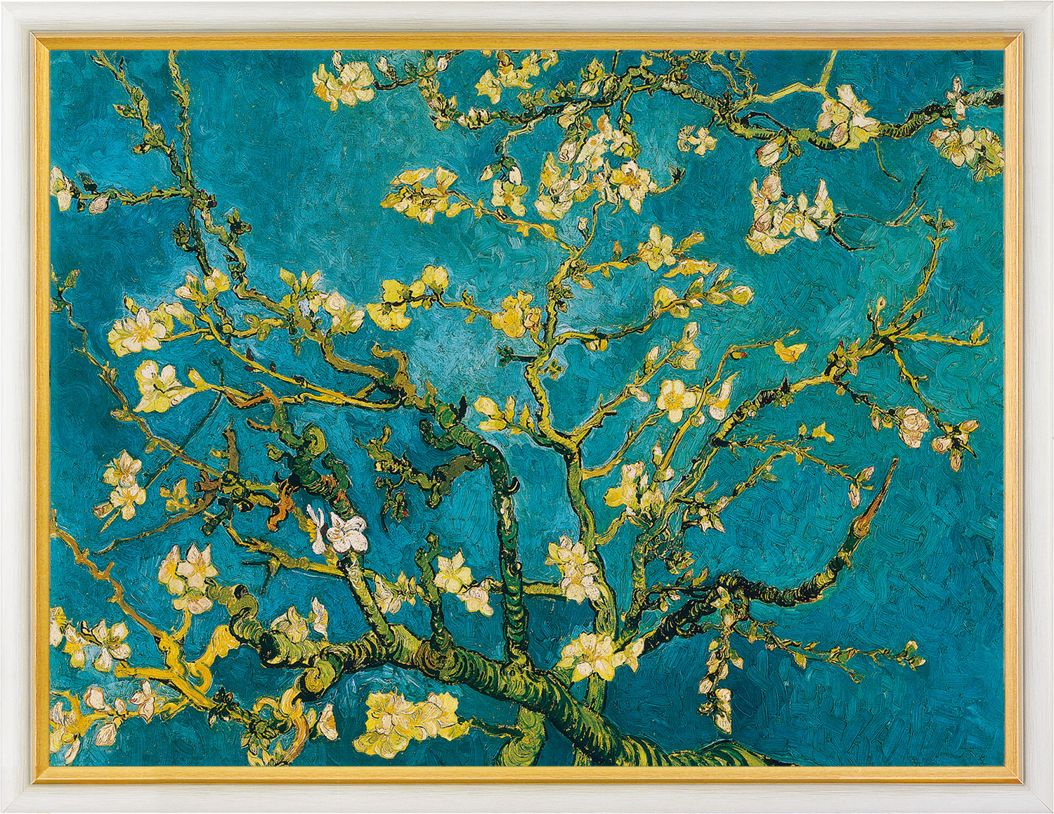 Bild "Blühende Mandelbaumzweige" (1890), gerahmt von Vincent van Gogh