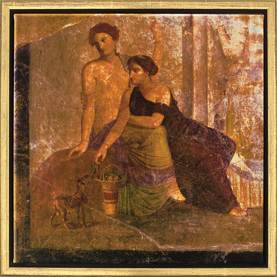 Wandmalerei aus Pompeji: Bild "Zwei Frauen", gerahmt