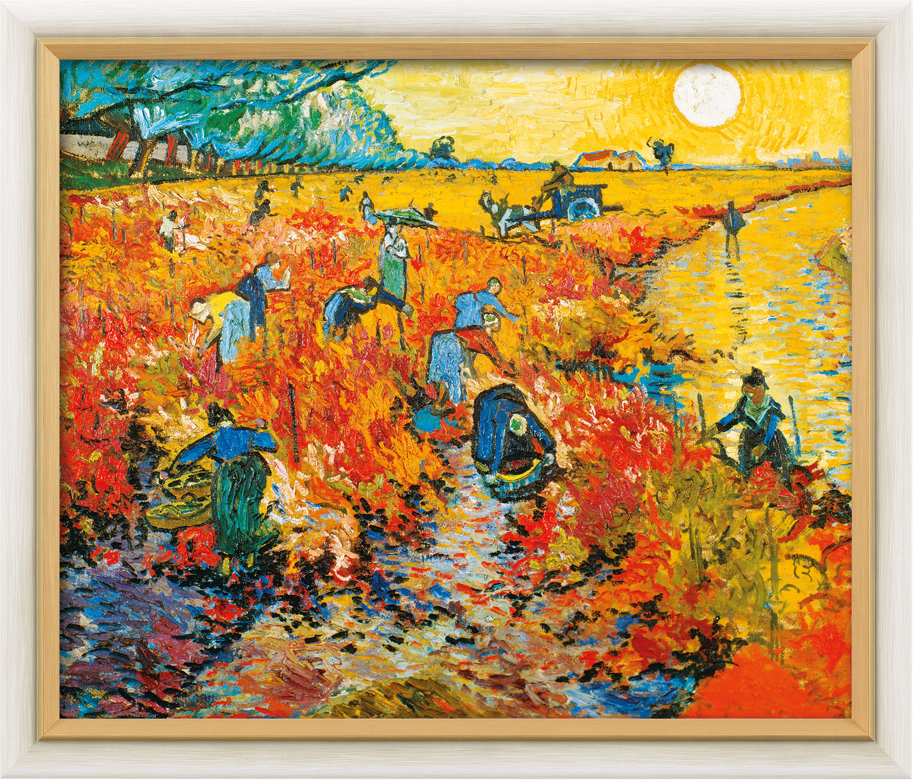Bild "Der rote Weingarten in Arles" (1888), gerahmt von Vincent van Gogh