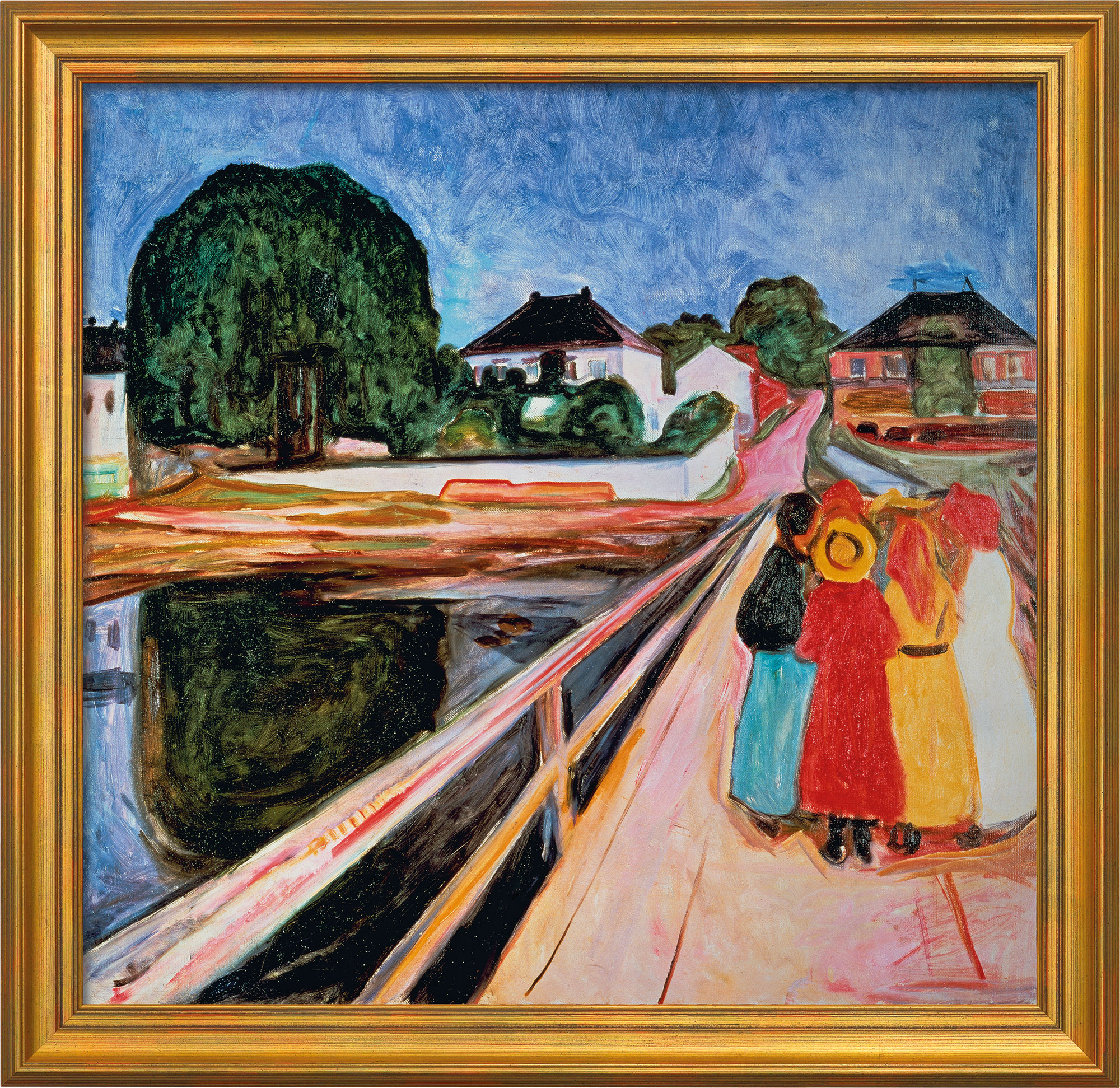Bild "Mädchengruppe auf einer Brücke" (1902), gerahmt von Edvard Munch