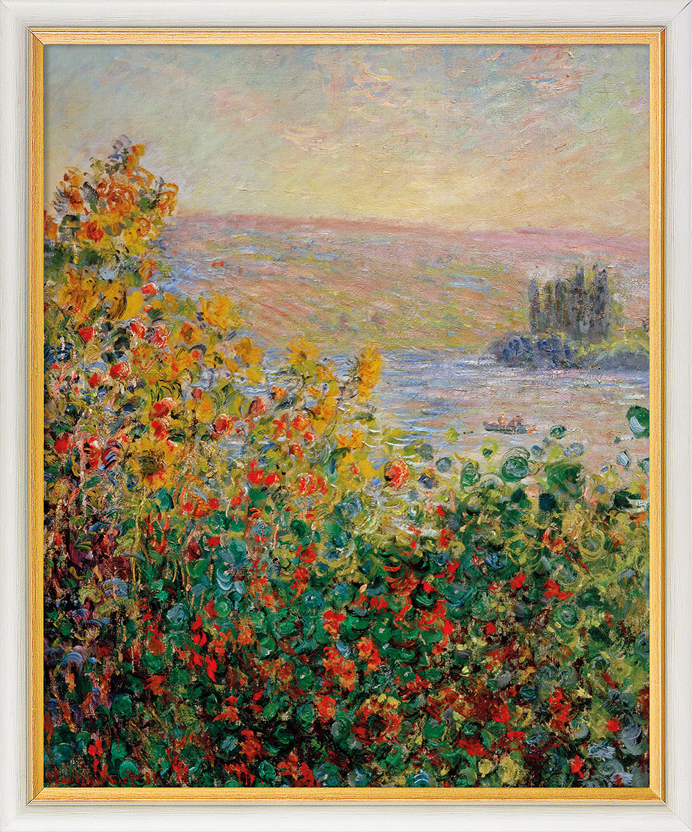 Bild "Blumenbeete in Vétheuil" (1881), gerahmt von Claude Monet