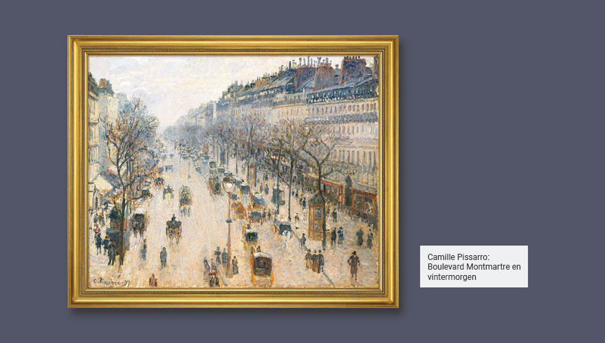 Camille Pissarro: Billede 'Boulevard Montmartre en vintermorgen'