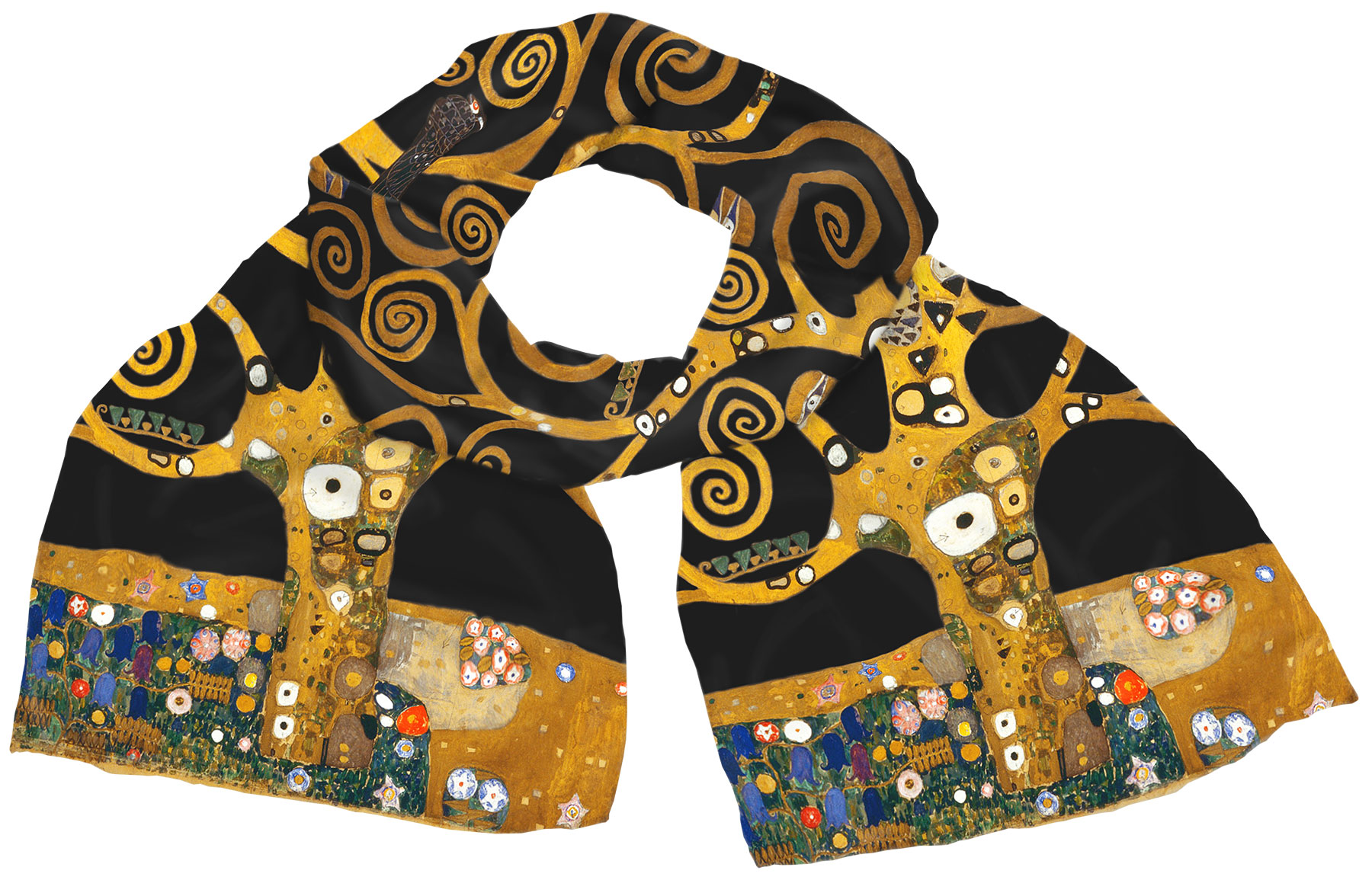 Silk scarf "The Tree of Life", black version by Gustav Klimt