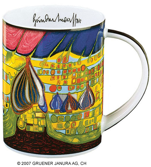 Magic Mug "Yellow last will", Porzellan von Friedensreich Hundertwasser