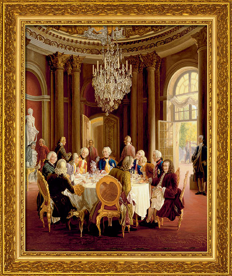 Bild "Die Tafelrunde" (1850), gerahmt von Adolph von Menzel