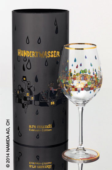 (PM XIX/1) Weinglas "BEAUTY IS A PANACEA - Platin - Weißwein" von Friedensreich Hundertwasser