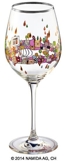 (PM XIX/1) Weinglas "BEAUTY IS A PANACEA - Platin - Weißwein" von Friedensreich Hundertwasser