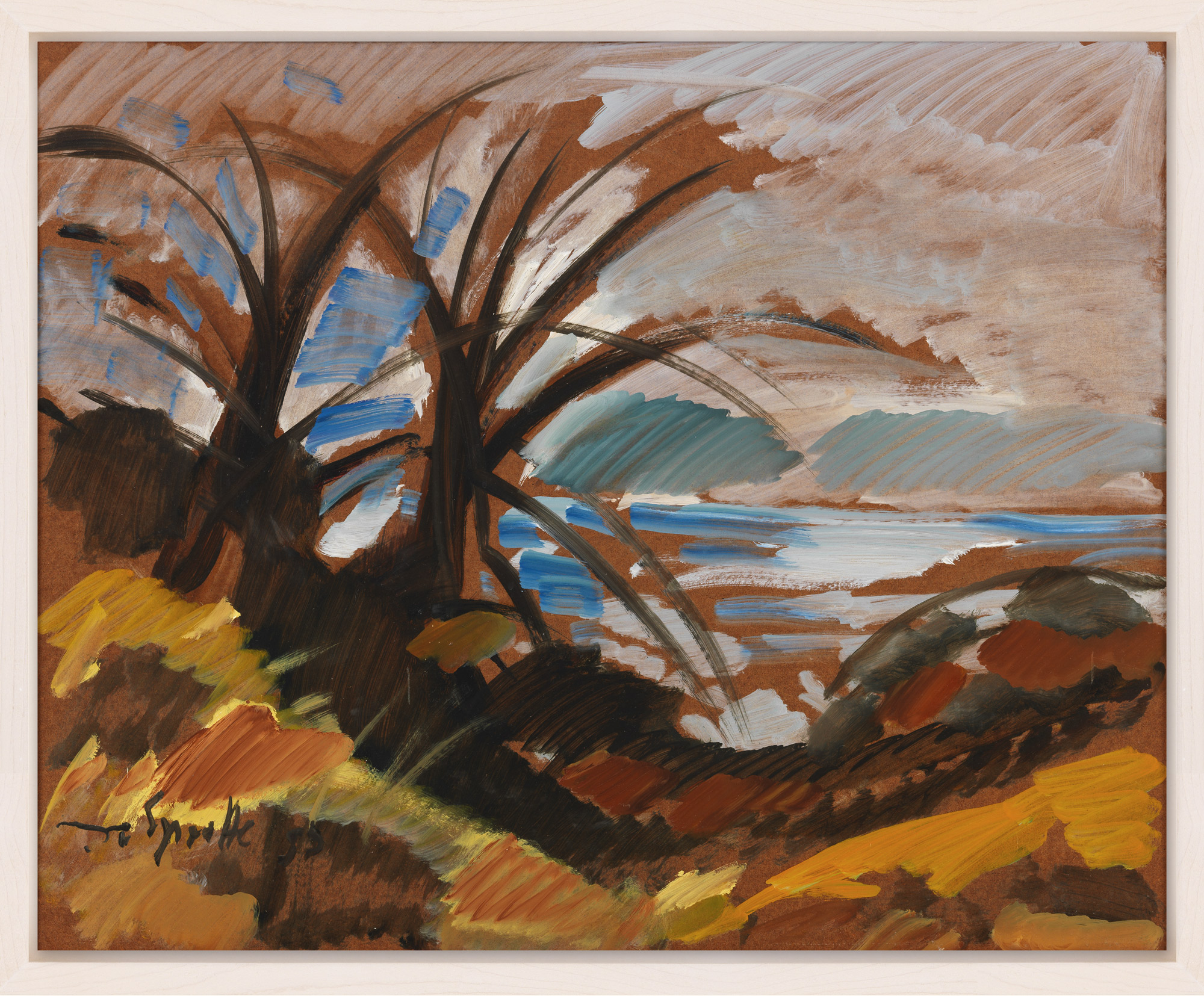 Siegward Sprotte: Bild ‚Landschaft mit Meer (braun)‘ (1991) (Unikat)