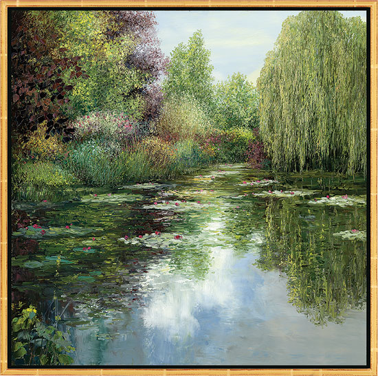 Bild "L'étang avec pâturage", gerahmt von Jean-Claude Cubaynes