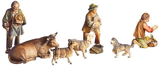 Krippenfiguren "Drei Hirten (ohne Tiere)", Holz handbemalt
