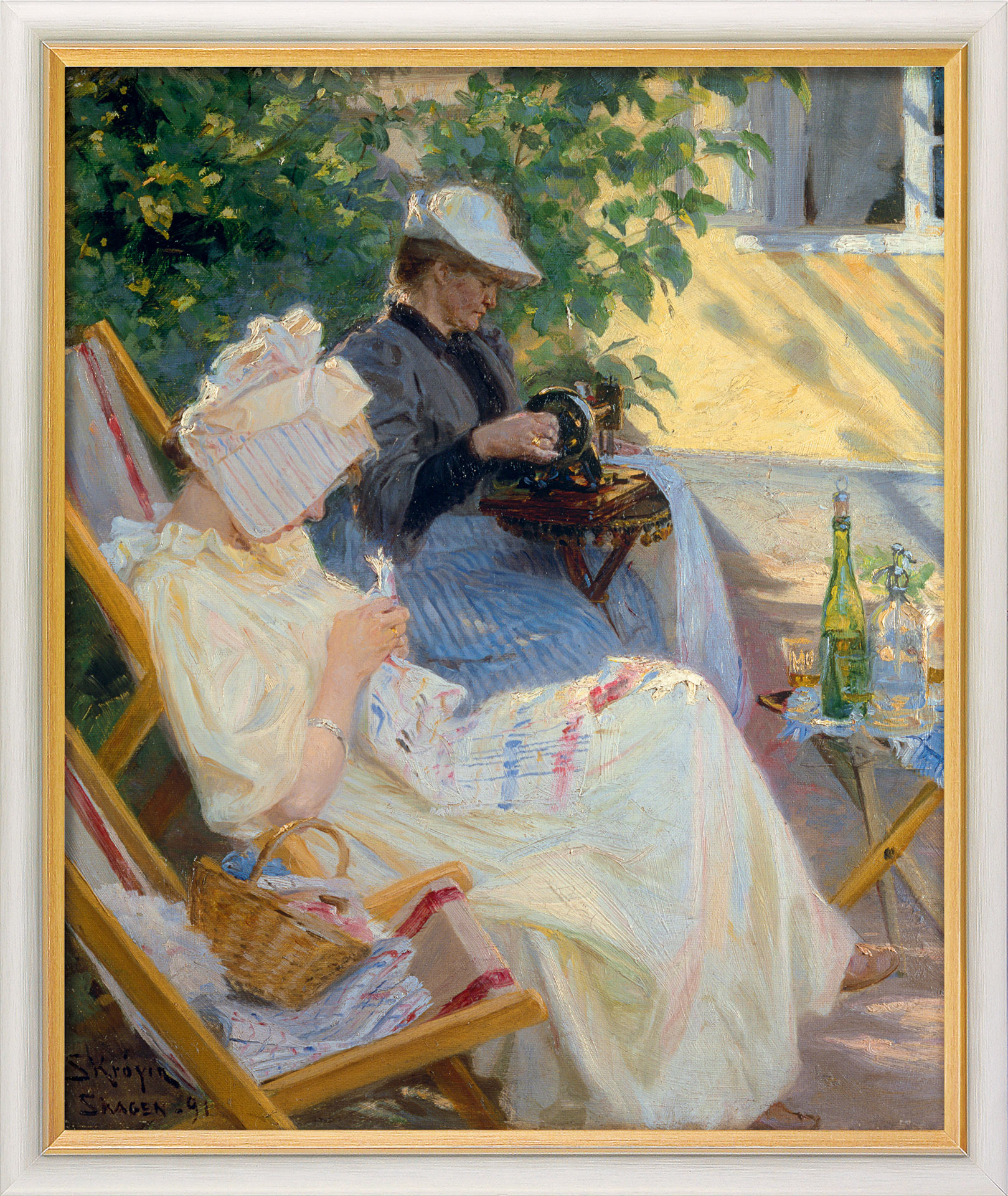Picture "Two Women in the Garden (In the Arbour)" (1892), framed by Peder Severin Kroyer