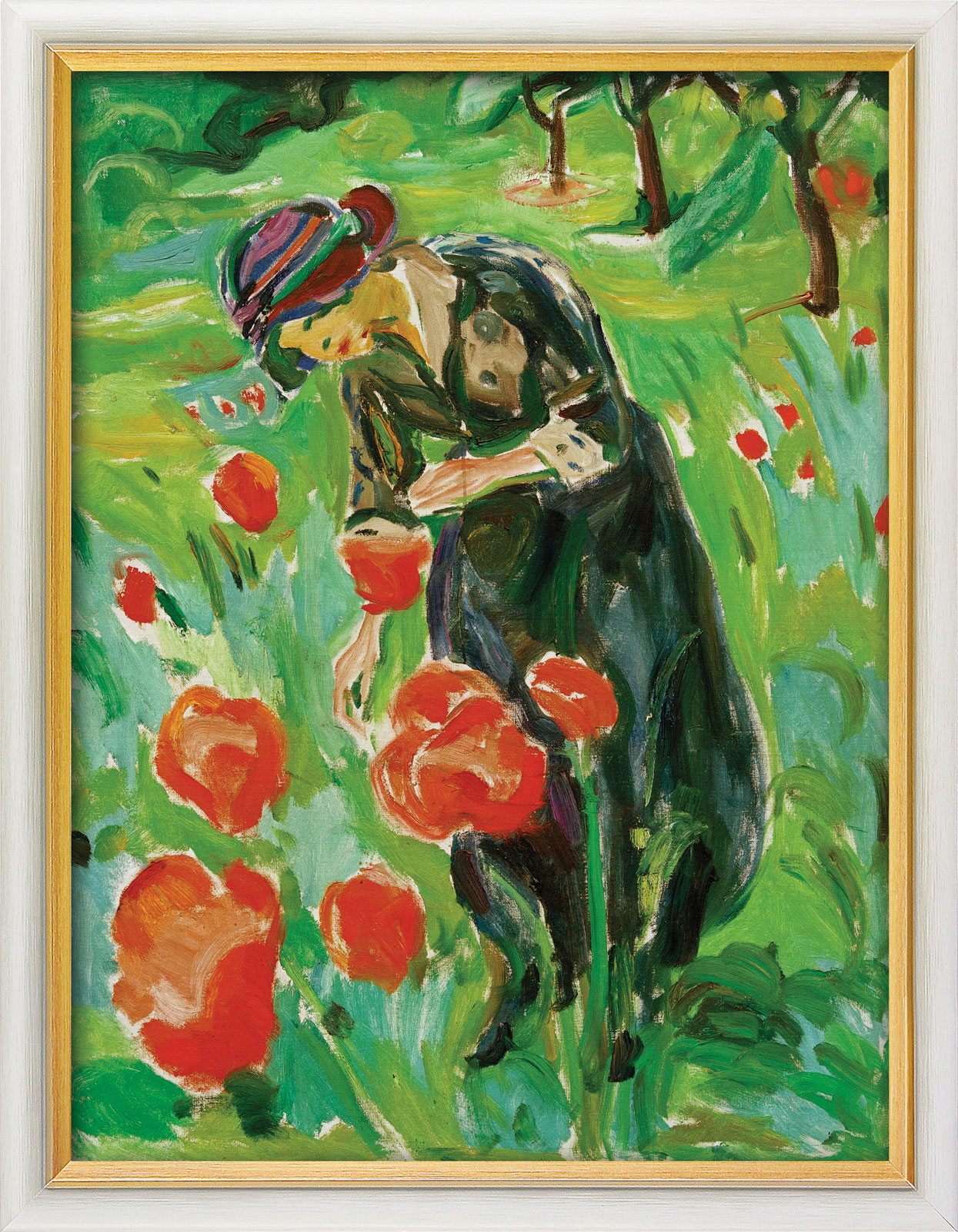 Bild "Frau mit Mohnblumen" (1918/19), gerahmt von Edvard Munch