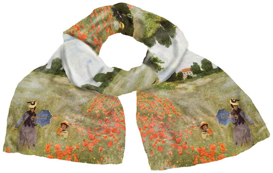 Silk scarf "Les Coquelicots à Argenteuil (The Poppy Field Near Argenteuil)" (1878) by Claude Monet