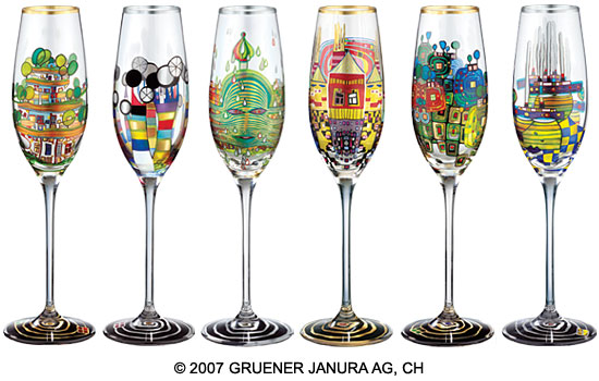 6-piece glass set by Friedensreich Hundertwasser