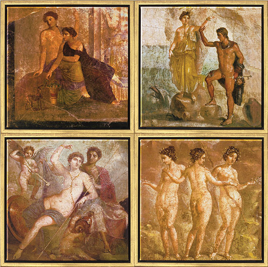 Wandmalerei aus Pompeji: 4 Bilder im Set