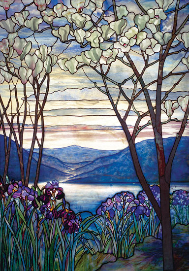 Wandobjekt "Magnolien und Schwertlilien", Glas - nach Louis C. Tiffany