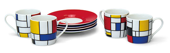 4 Espressotassen mit Künstlermotiven im Set, Porzellan von Piet Mondrian